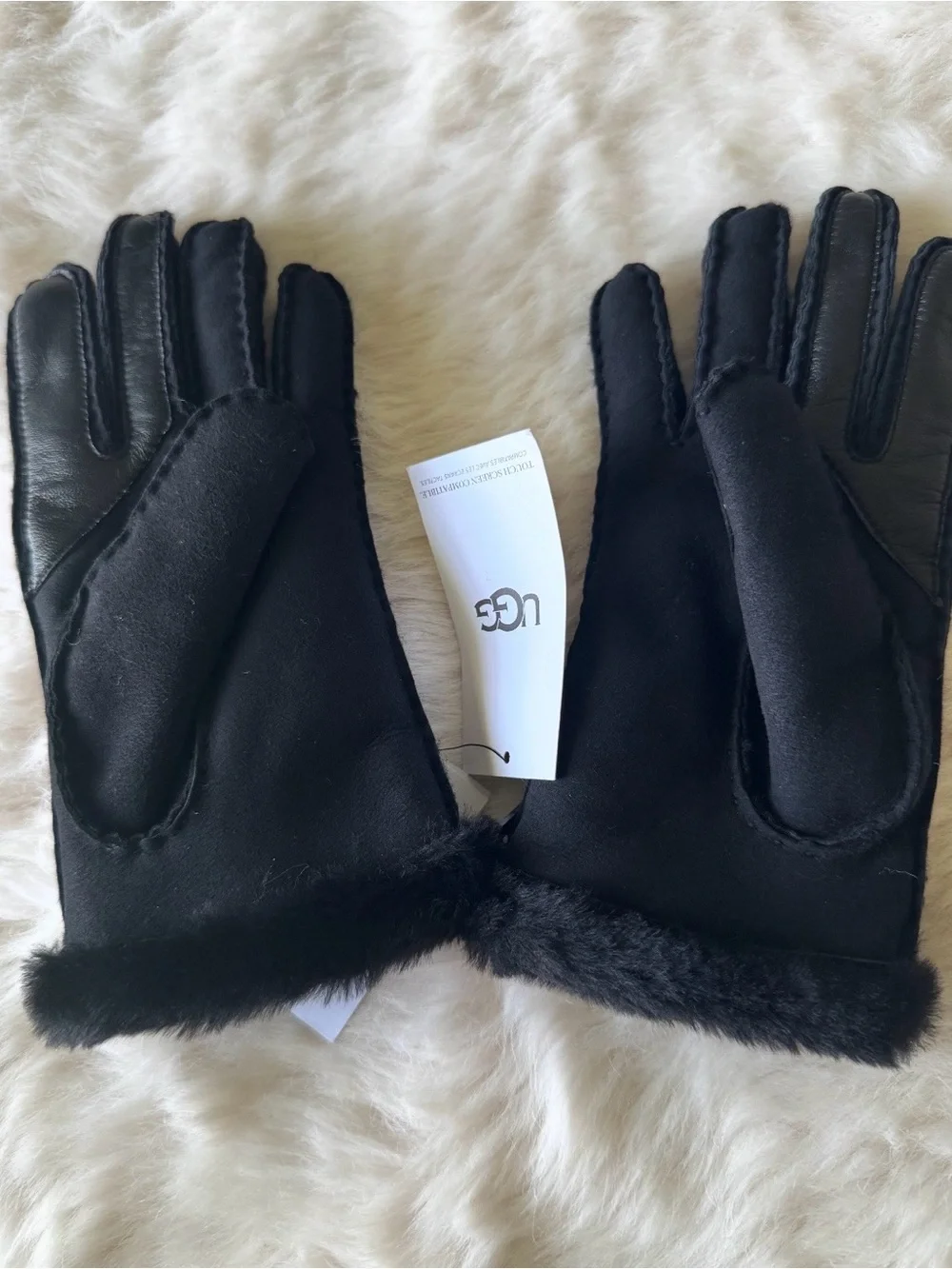 UGG Black Suede-Look Faux Fur Trim Women's Gloves